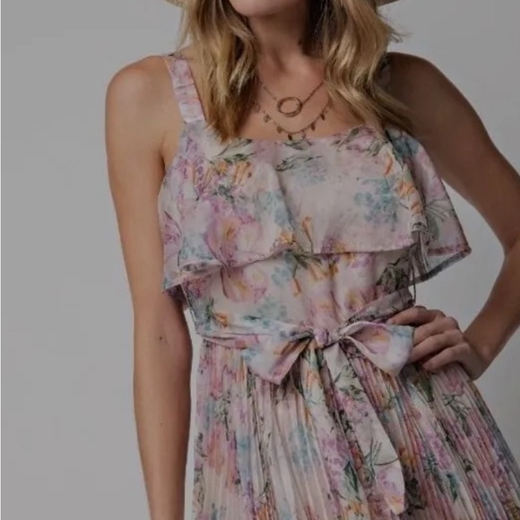 Anthropologie Easel Ruffle Chiffon Floral layered Tie Wrap Dress Size Large. NWT - Picture 5 of 15
